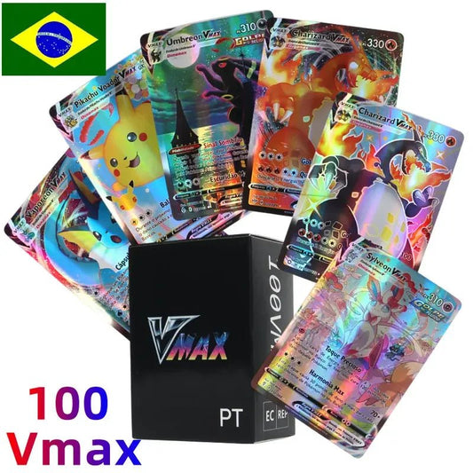 100Pcs Portuguese Pokemon Cards Holographic Vstar Vmax GX Letter with Rainbow Arceus Shiny Charizard trade card children toys - Pokeem0n
