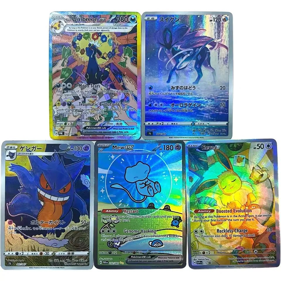 5Pcs/set Diy Pokemon Self Made Ptcg Umbreon Gengar Eevee Mew Suicune Flash Card Classic Game Anime Collection Cards Gift Toy - Pokeem0n